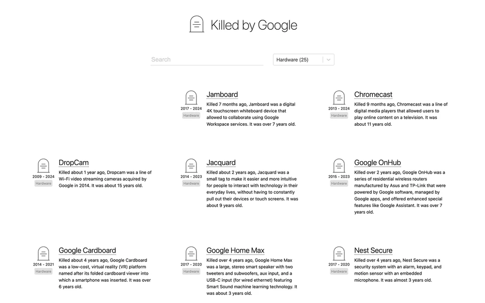Screenshot of KilledByGoogle.com