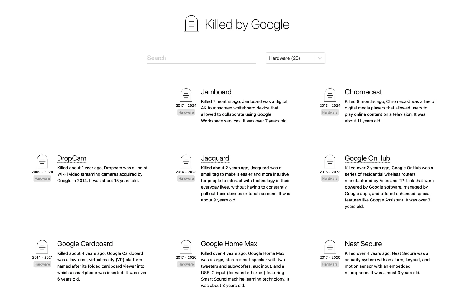 Top screenshot of KilledByGoogle.com