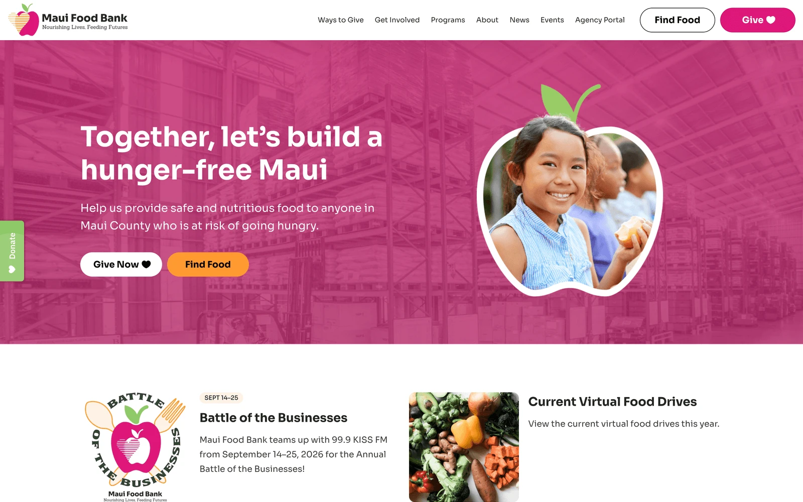 Top screenshot of MauiFoodBank.org