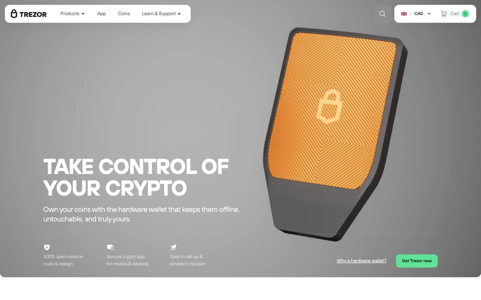 Screenshot of Trezor.io