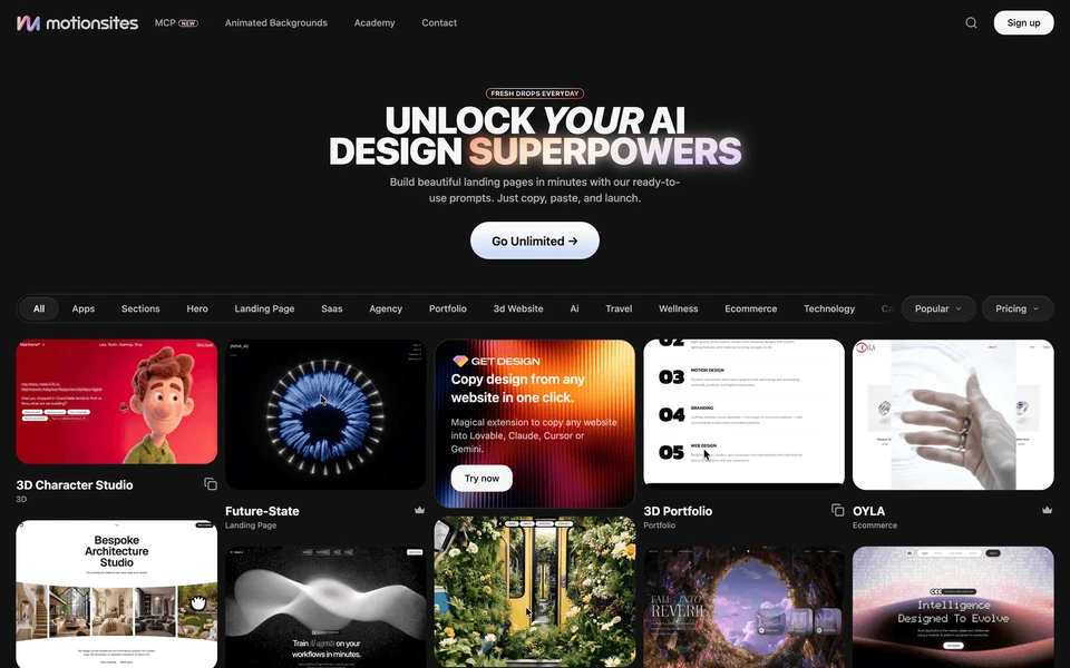 Screenshot of MotionSites.AI