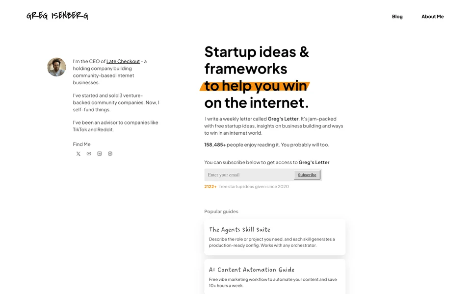 Screenshot of GregIsenberg.com