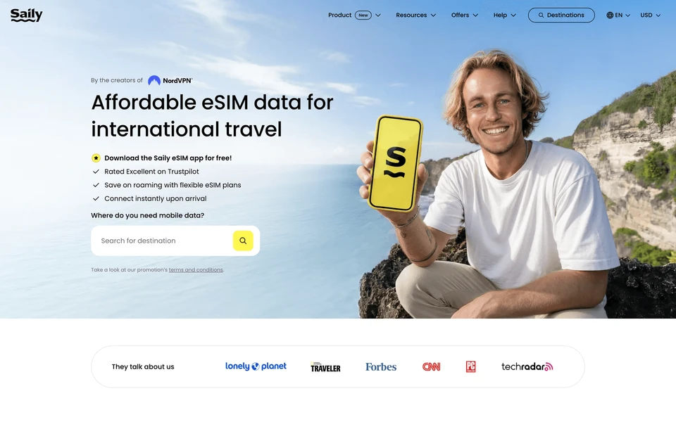 Screenshot of Saily.com