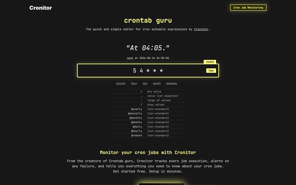 Screenshot of Crontab.Guru