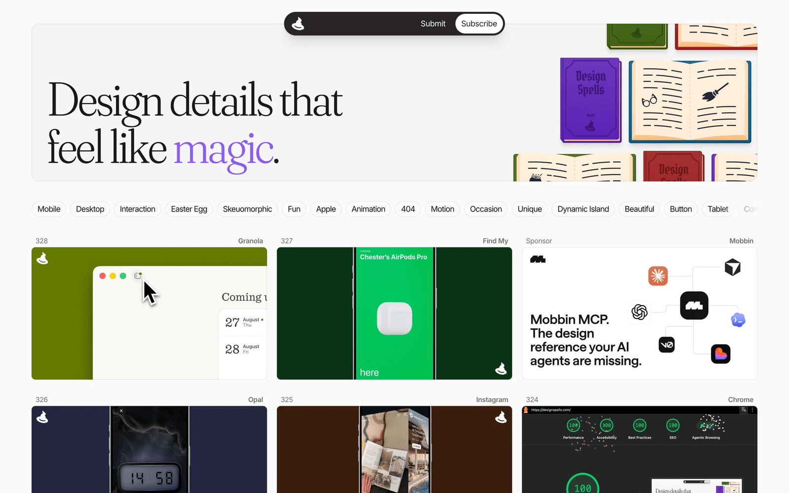 Top screenshot of DesignSpells.com