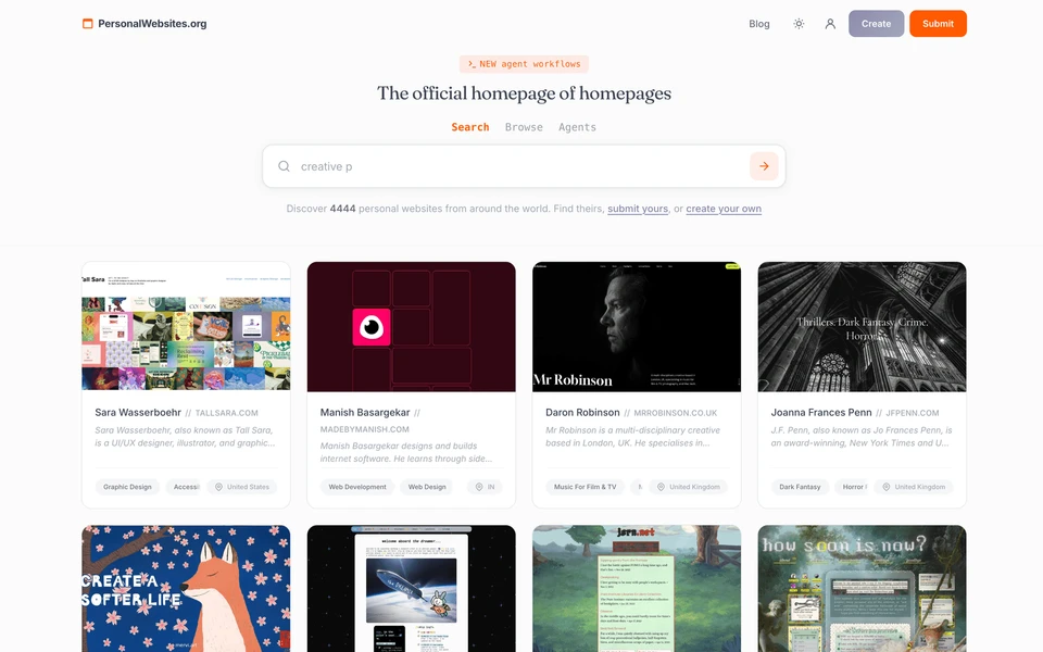 Screenshot of PersonalWebsites.org