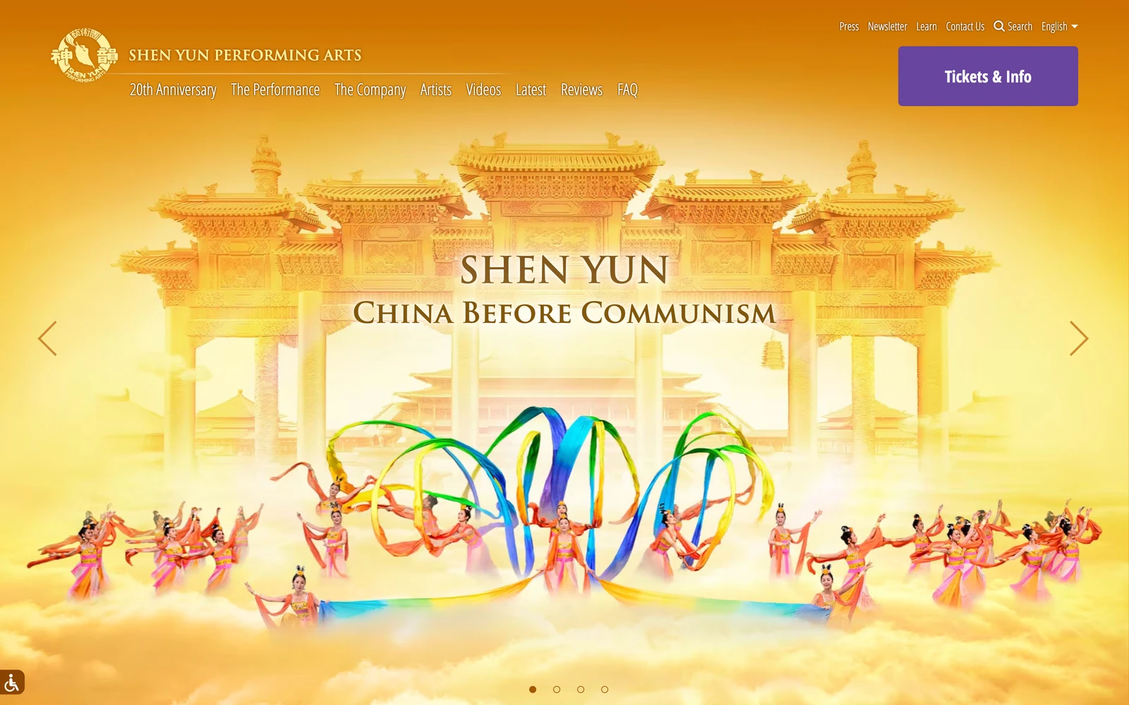Top screenshot of ShenYun.org