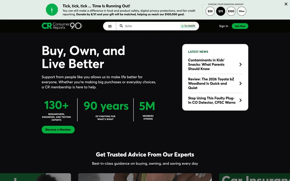 Screenshot of ConsumerReports.org