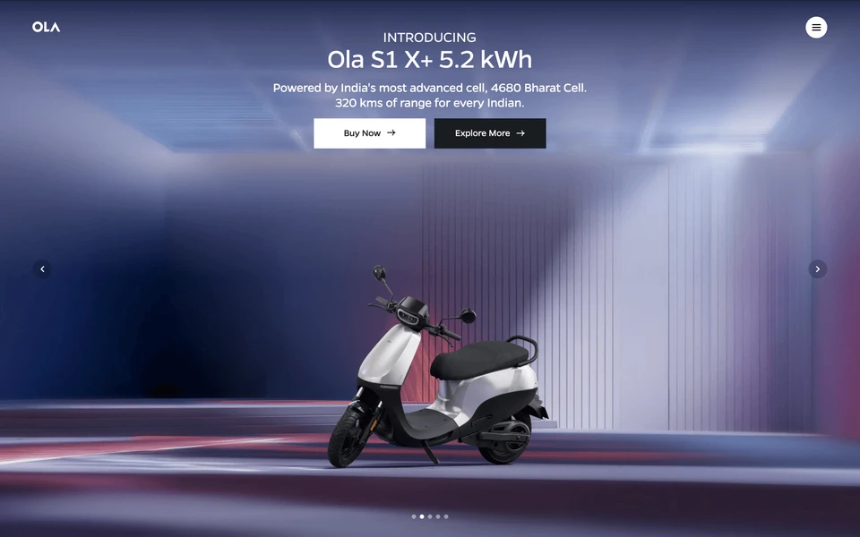 Screenshot of OlaElectric.com