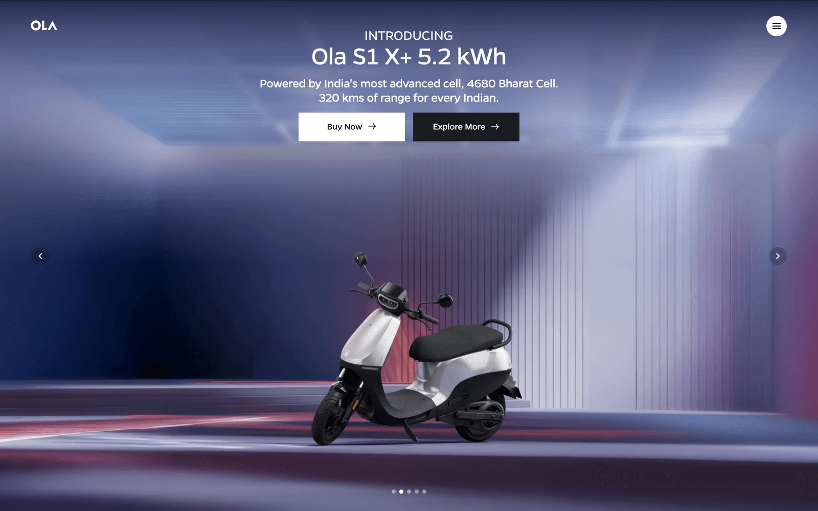 Top screenshot of OlaElectric.com