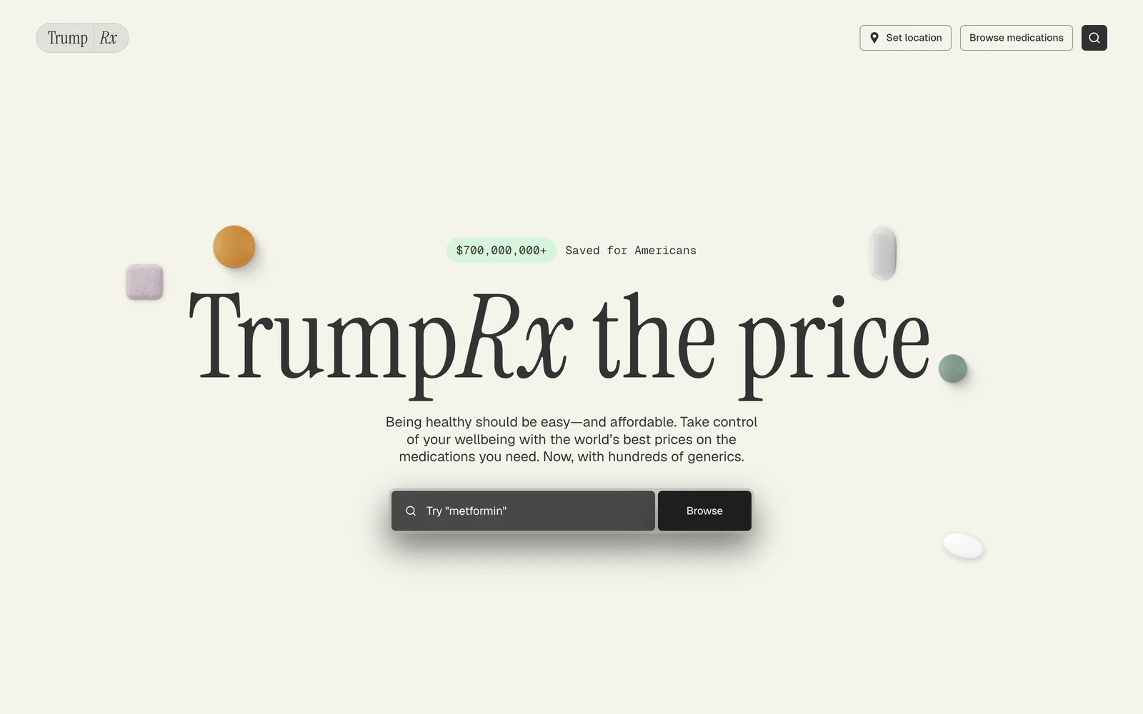 Top screenshot of TrumpRx.gov