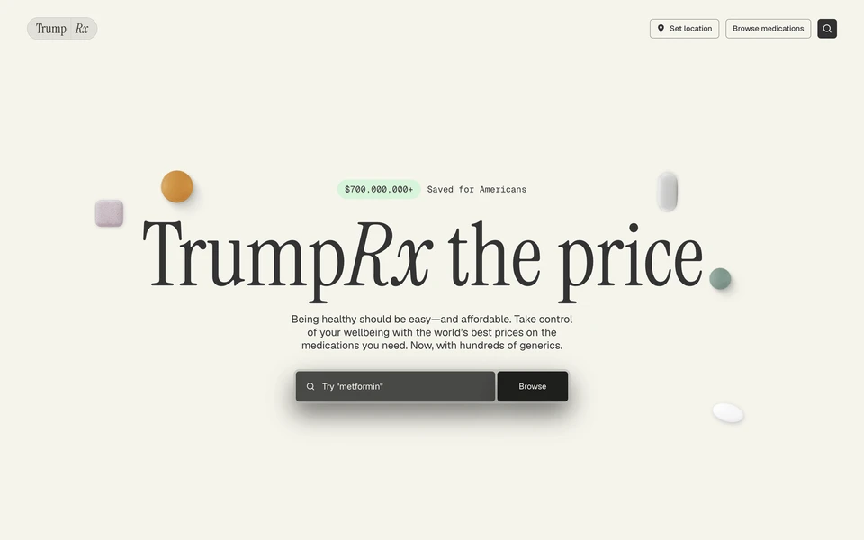 Screenshot of TrumpRx.gov