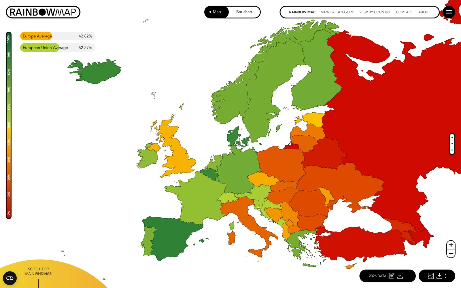Top screenshot of ILGA-Europe.org Rainbow Map