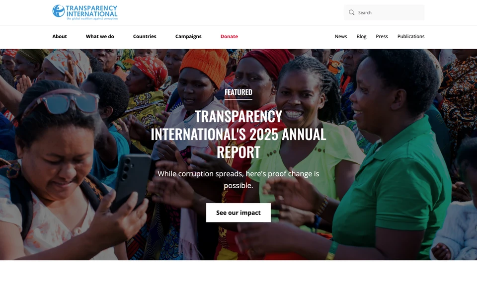 Screenshot of Transparency.org