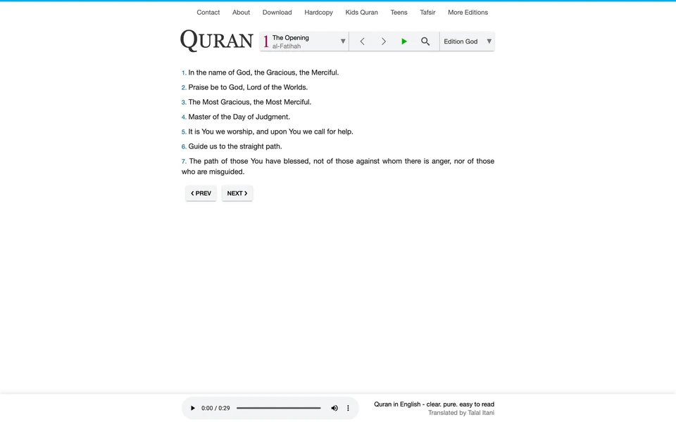 Screenshot of ClearQuran.com