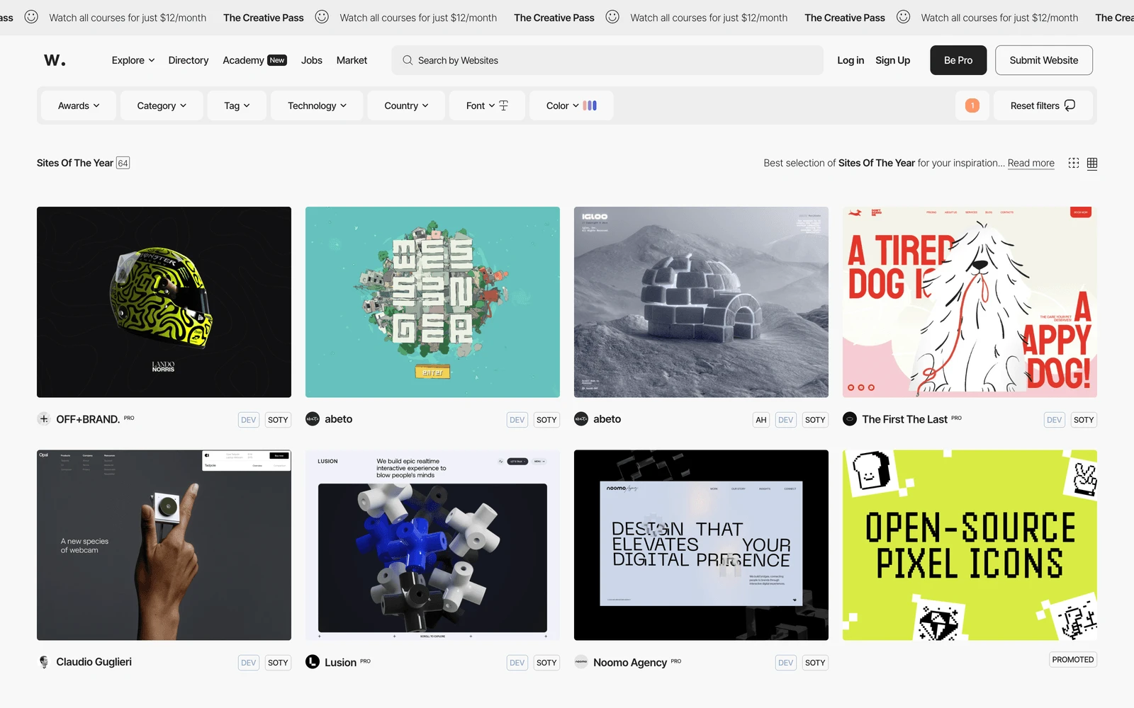 Top screenshot of aWWWards.com