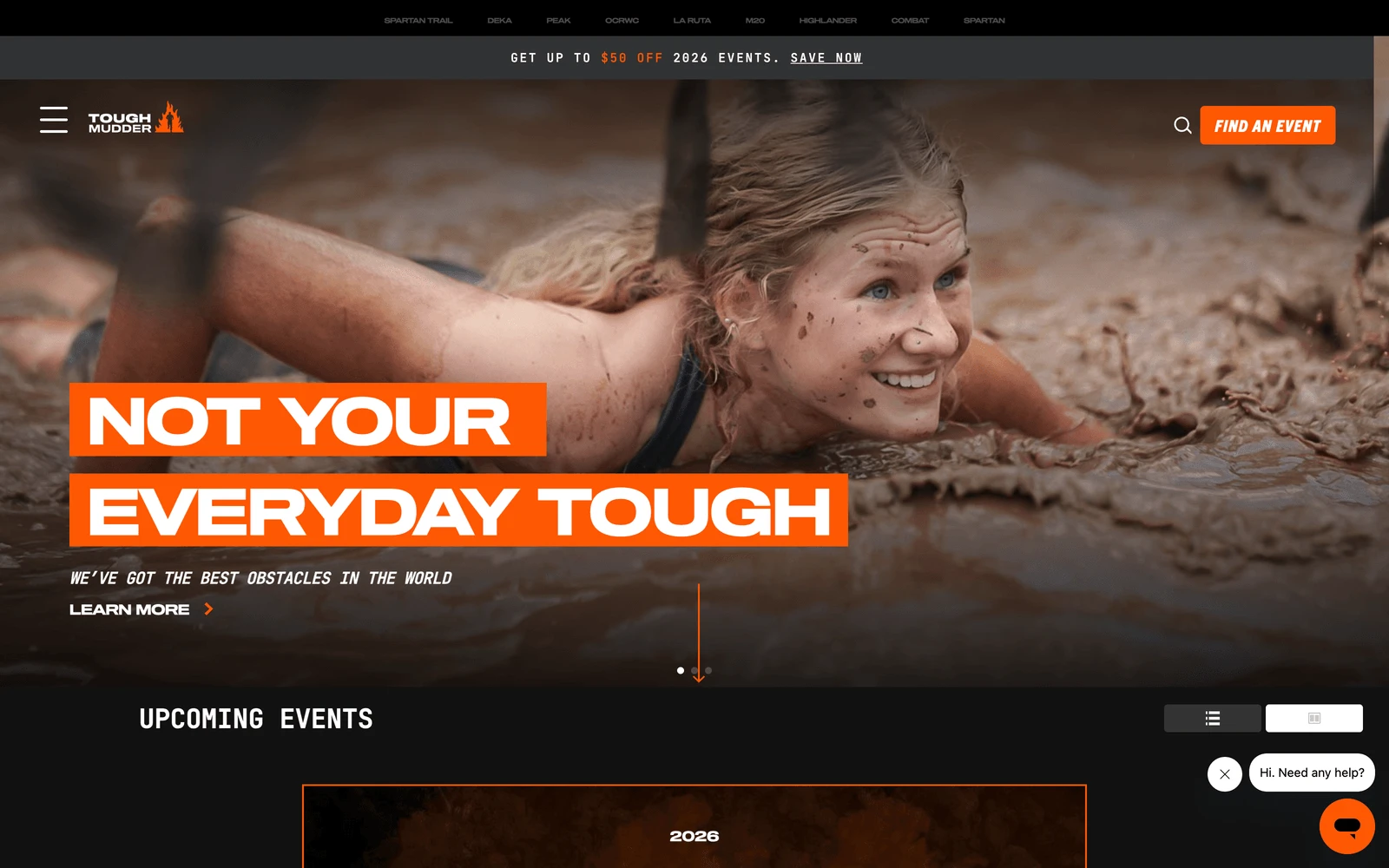 Top screenshot of ToughMudder.com
