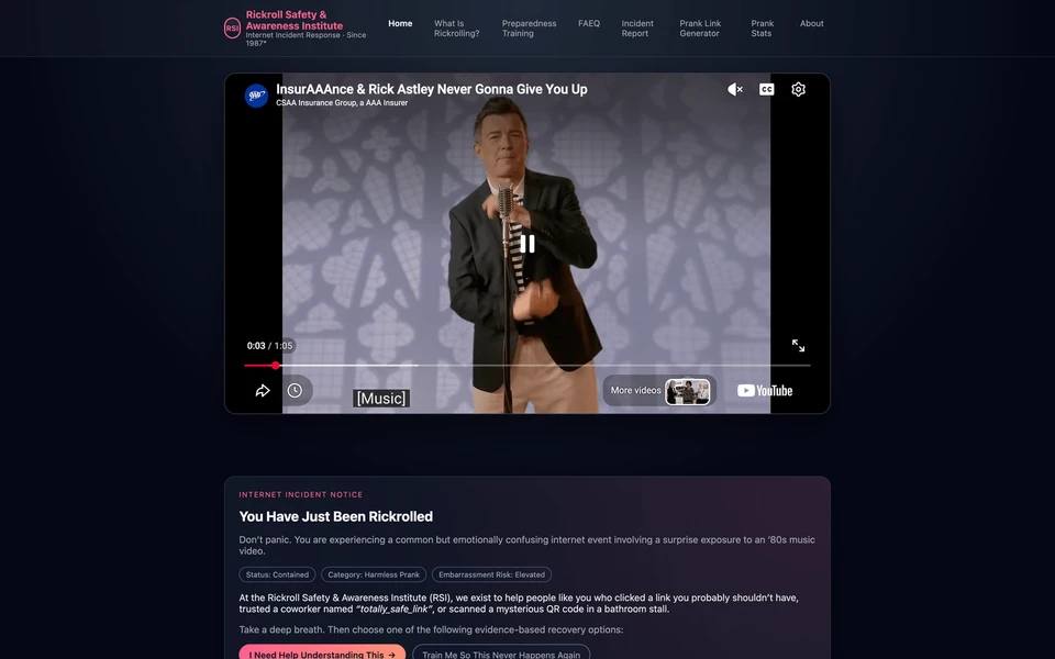 Screenshot of RickRolled.com