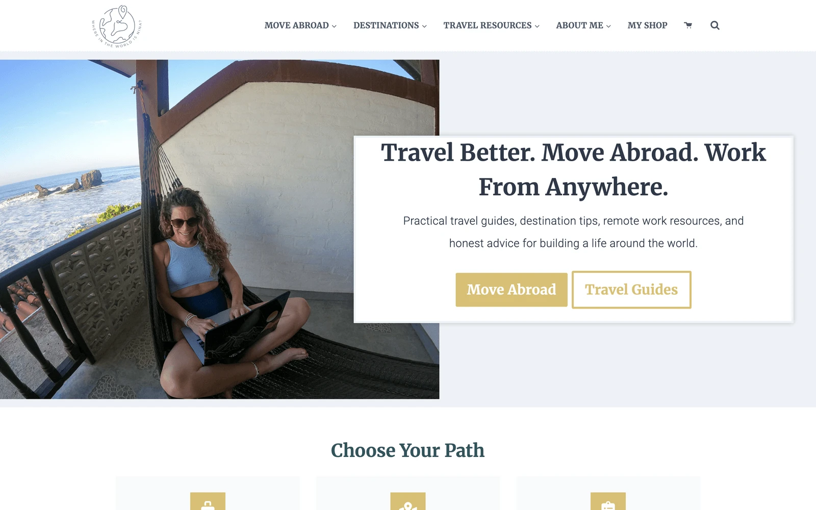 Top screenshot of WhereInTheWorldIsNina.com