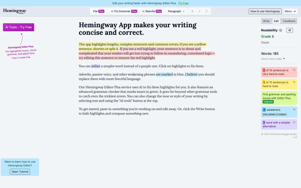 Screenshot of HemingwayApp.com