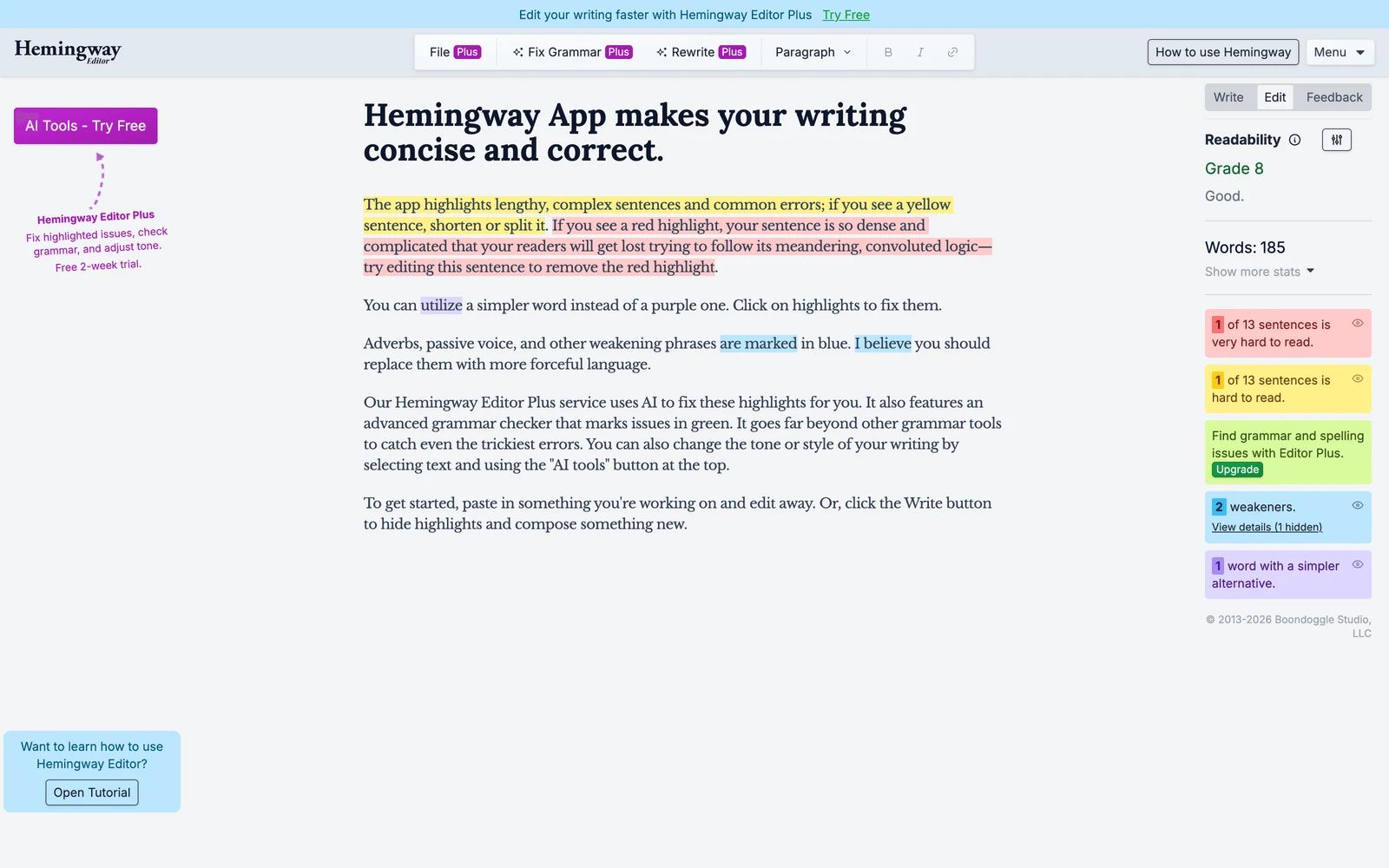 Top screenshot of HemingwayApp.com