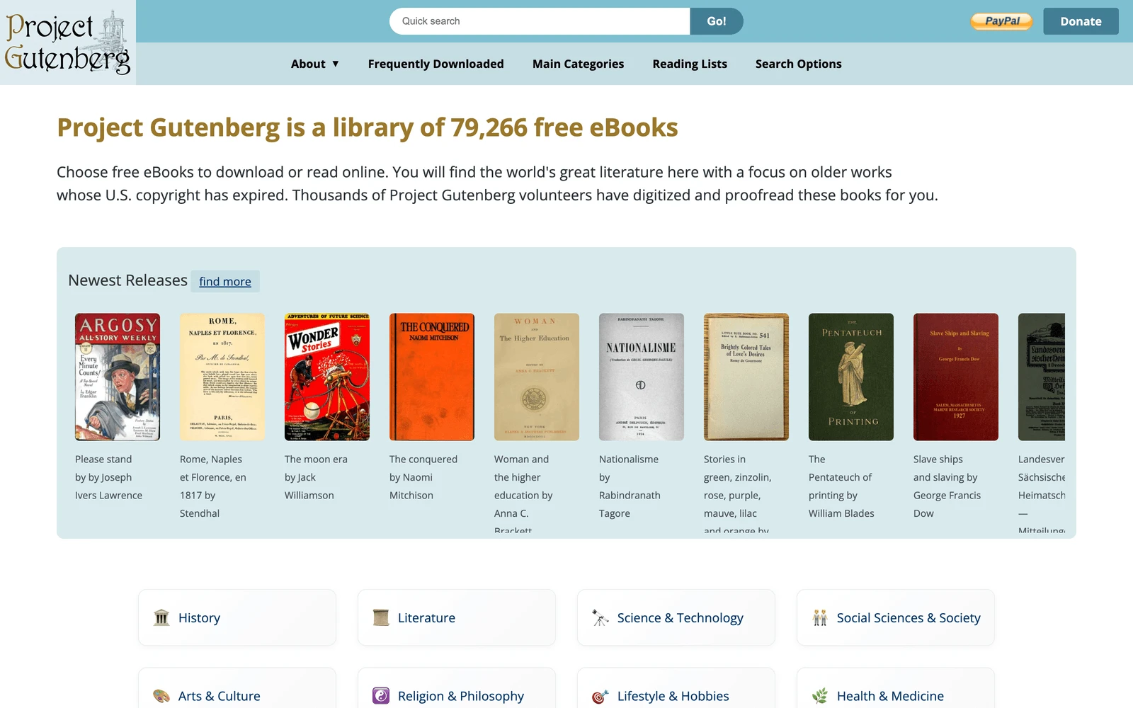 Top screenshot of Gutenberg.org
