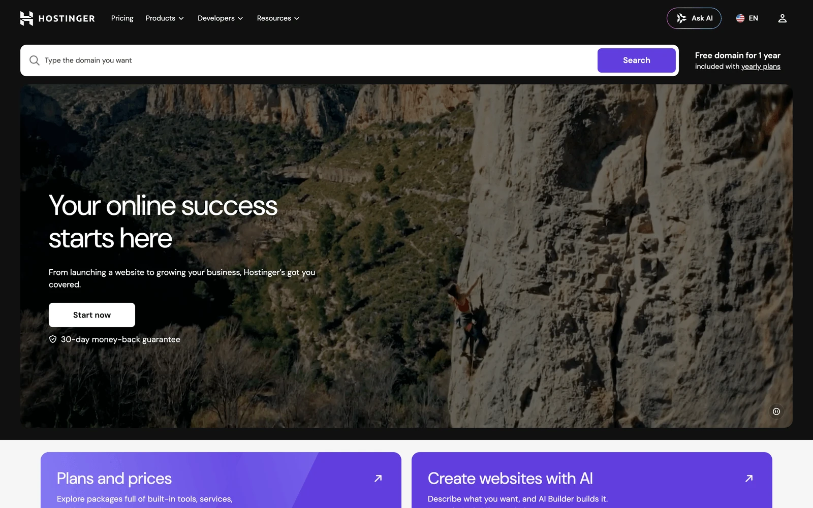 Top screenshot of Hostinger.com