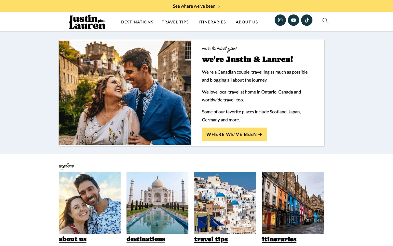Top screenshot of JustinPlusLauren.com
