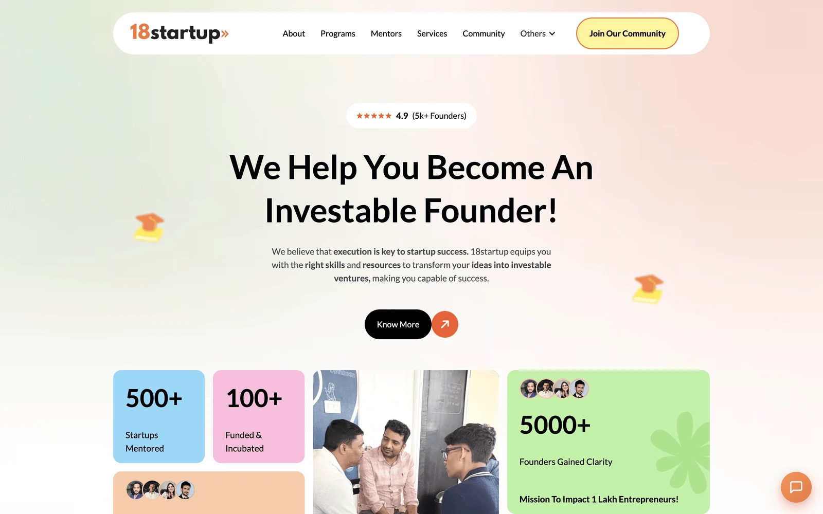 Top screenshot of 18startup.com