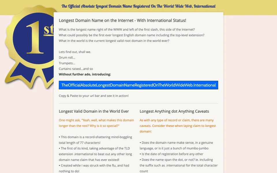 Screenshot of TheOfficialAbsoluteLongestDomainNameRegisteredOnTheWorldWideWeb.international