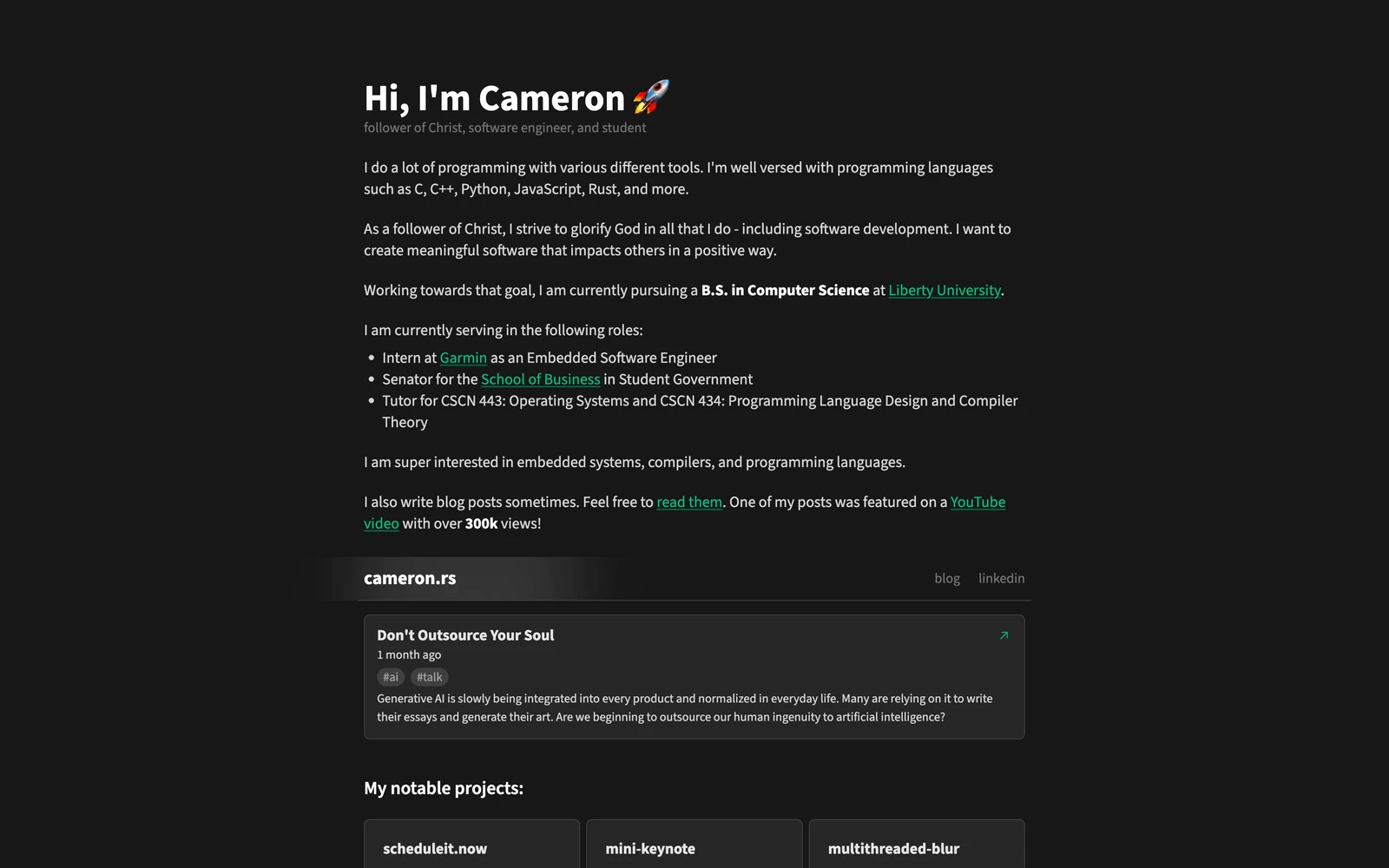Top screenshot of Cameron.rs