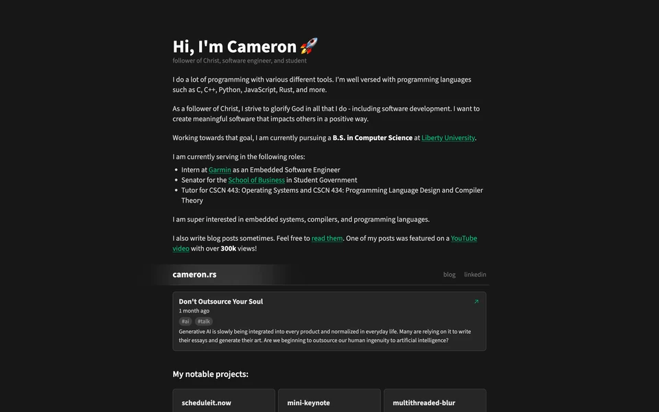 Screenshot of Cameron.rs