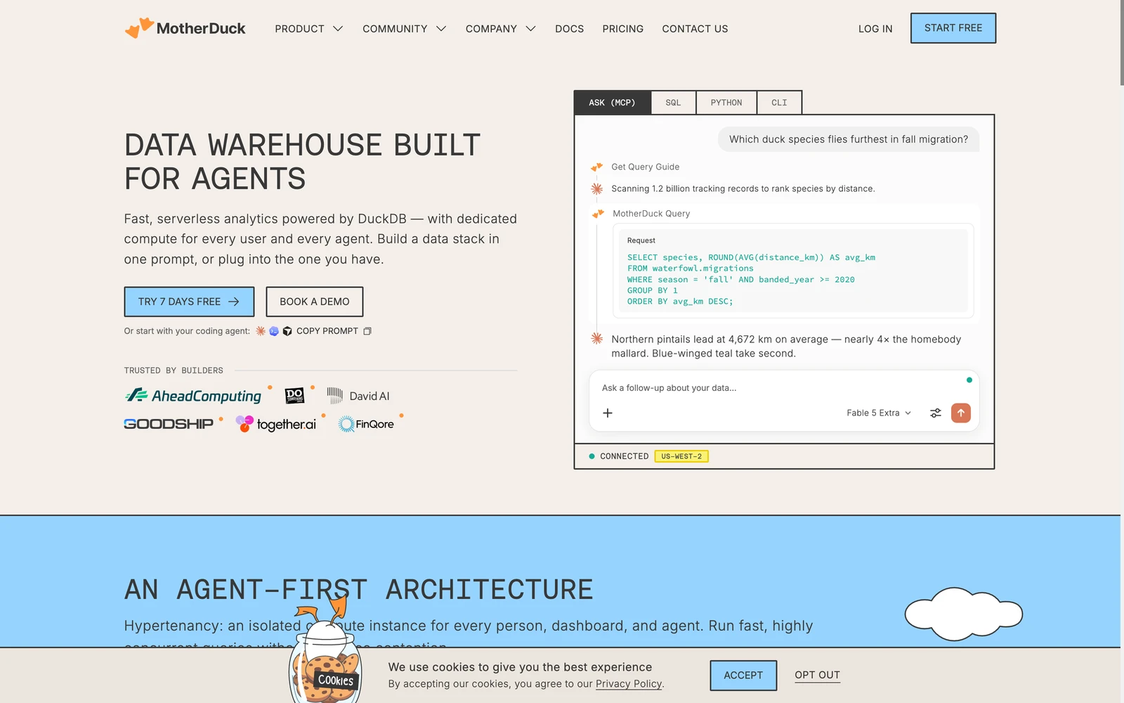 Top screenshot of MotherDuck.com
