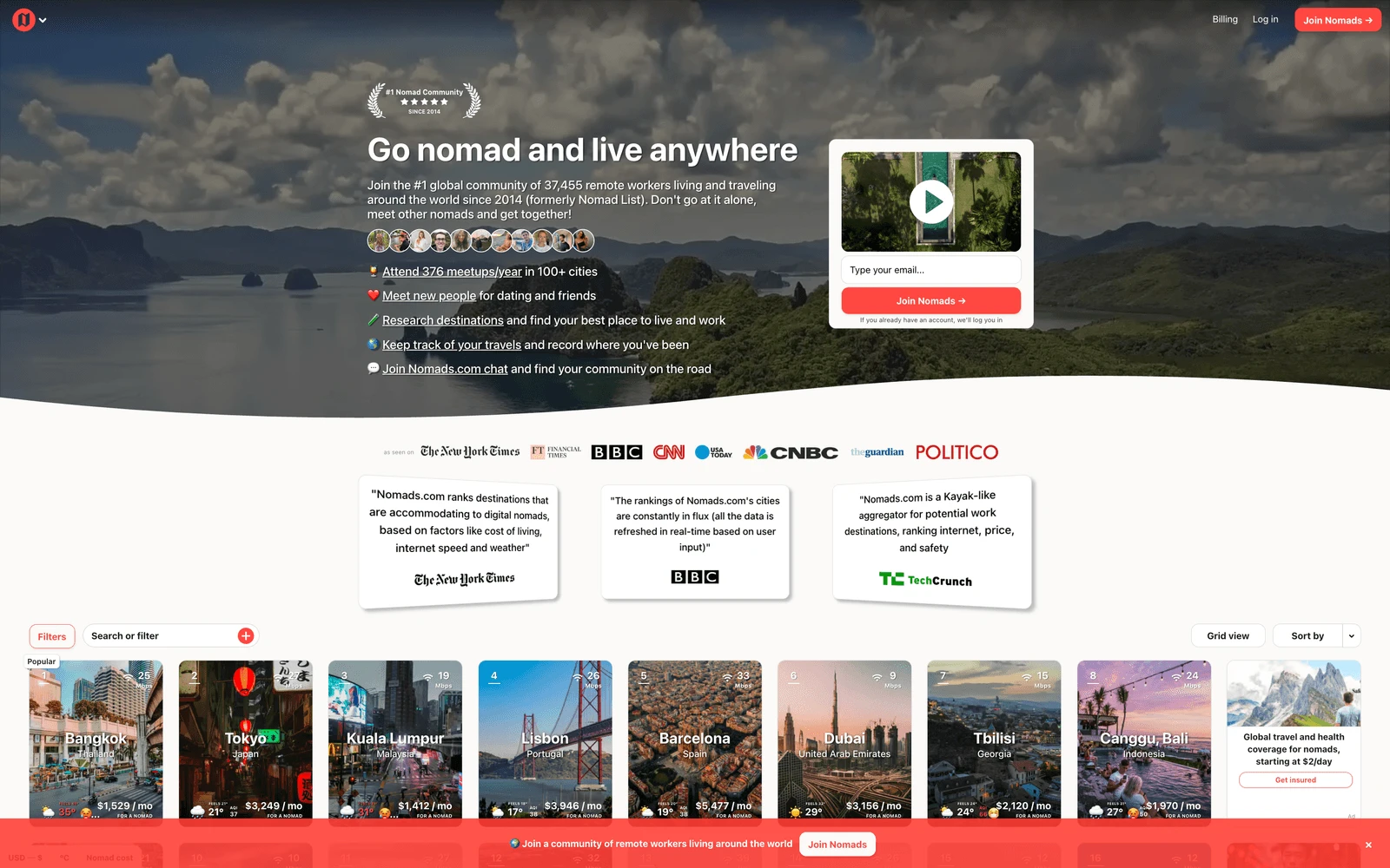Top screenshot of Nomads.com