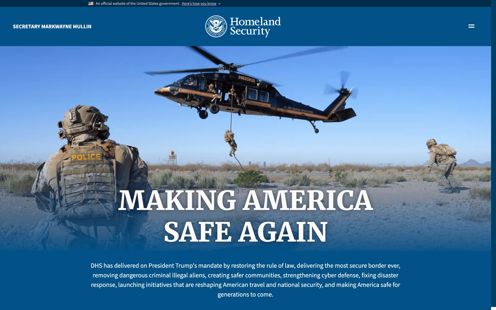 Top screenshot of DHS.gov