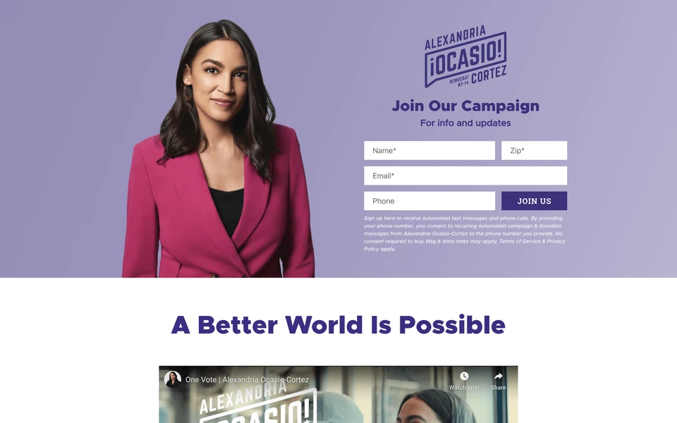Screenshot of OcasioCortez.com