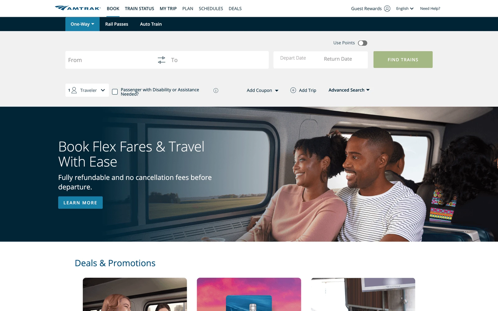 Top screenshot of Amtrak.com