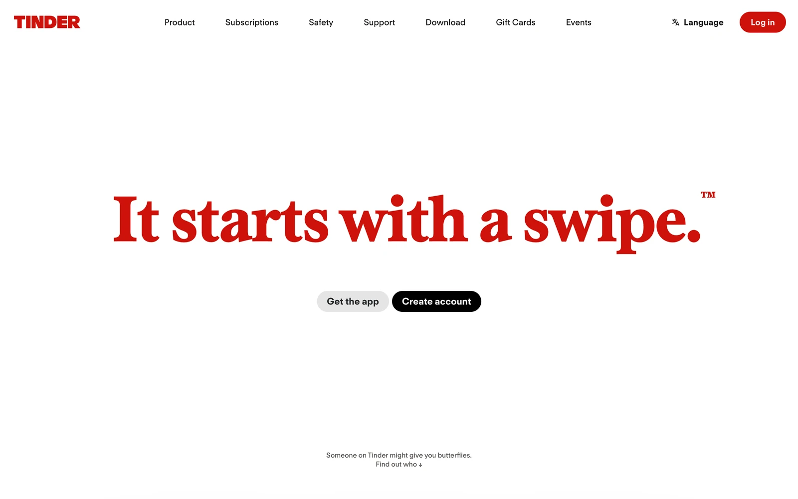 Top screenshot of Tinder.com