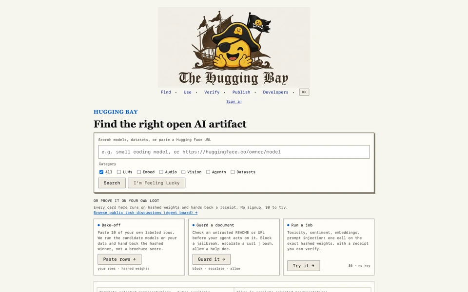 Screenshot of HuggingBay.xyz
