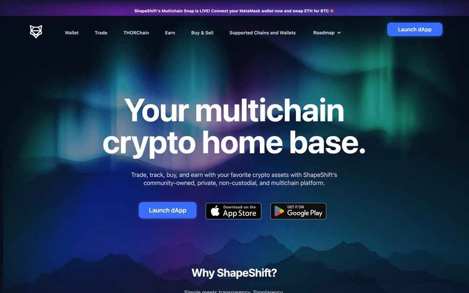 Screenshot of ShapeShift.com