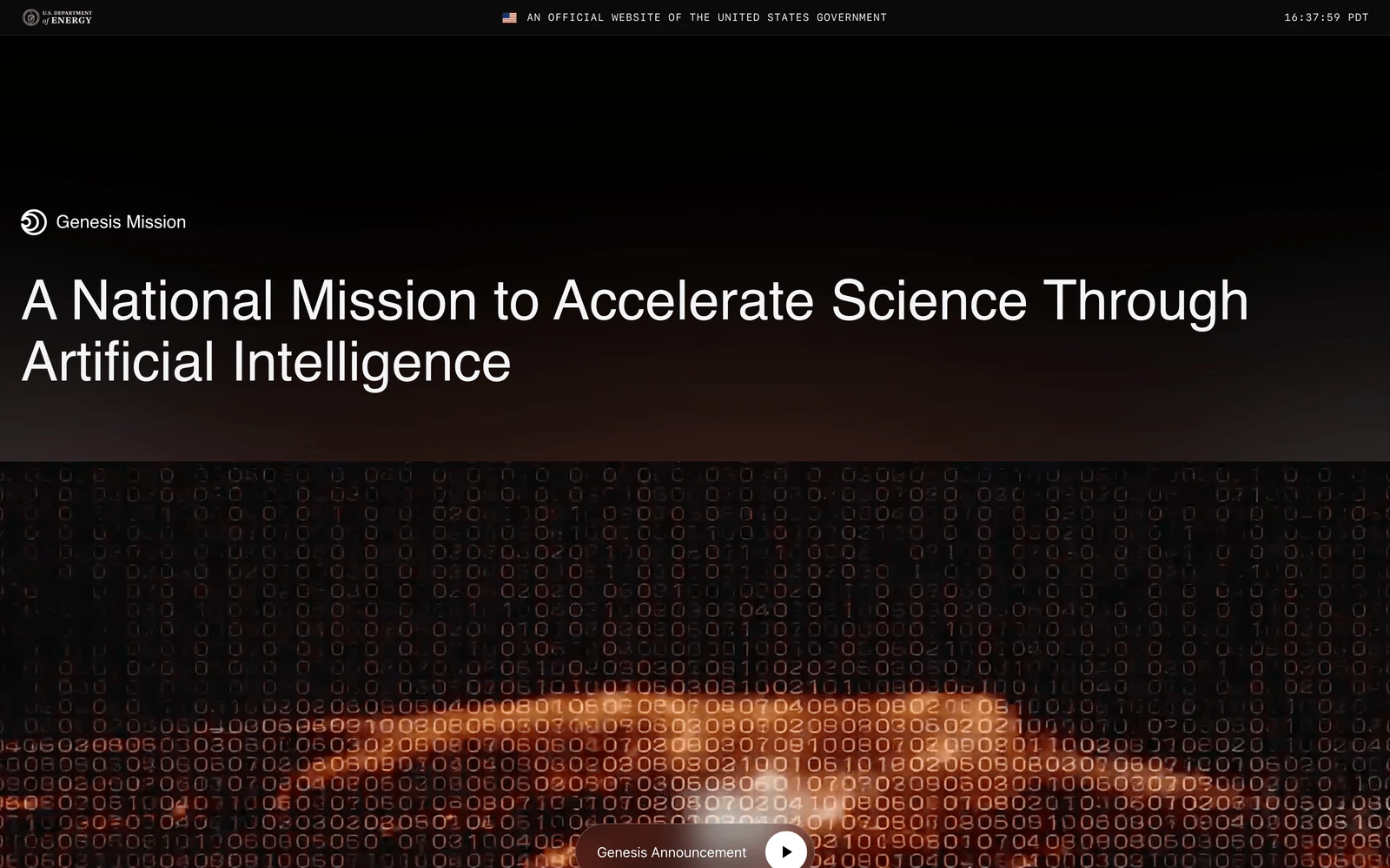 Top screenshot of Energy.gov Genesis Mission
