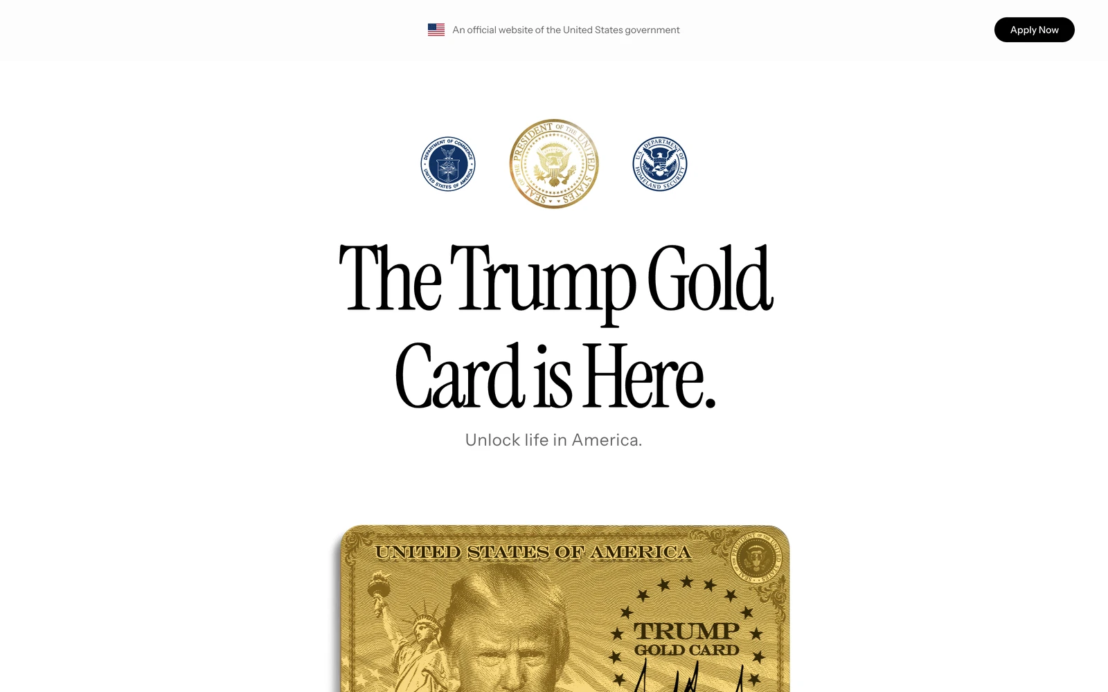 Top screenshot of TrumpCard.gov