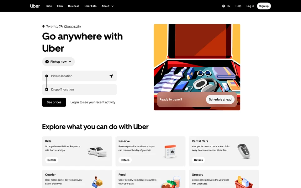 Screenshot of Uber.com