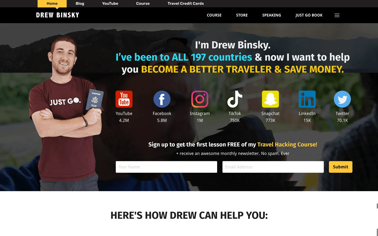 Top screenshot of DrewBinsky.com