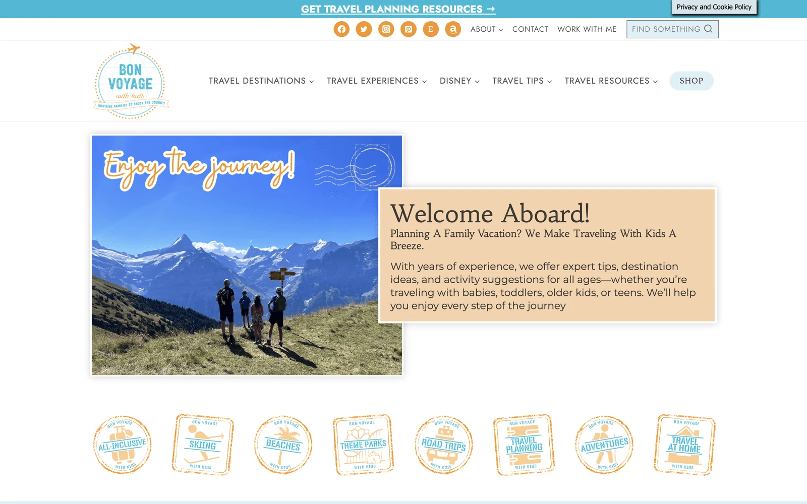 Top screenshot of BonVoyageWithKids.com