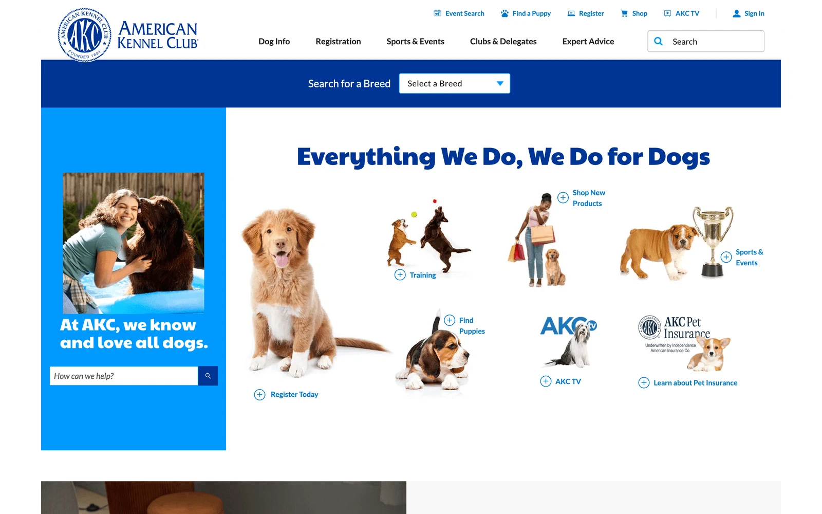 Top screenshot of AKC.org