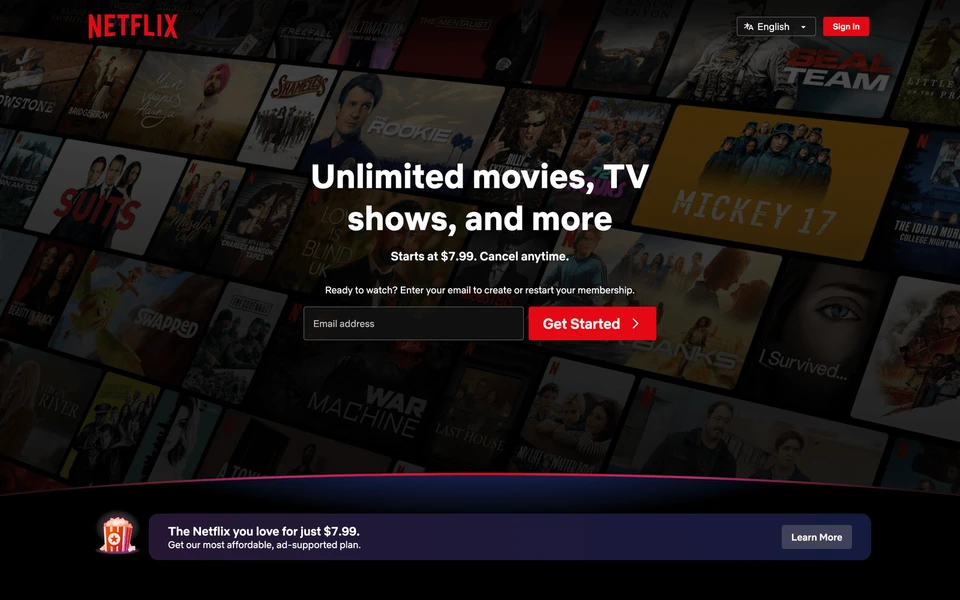 Screenshot of Netflix.com