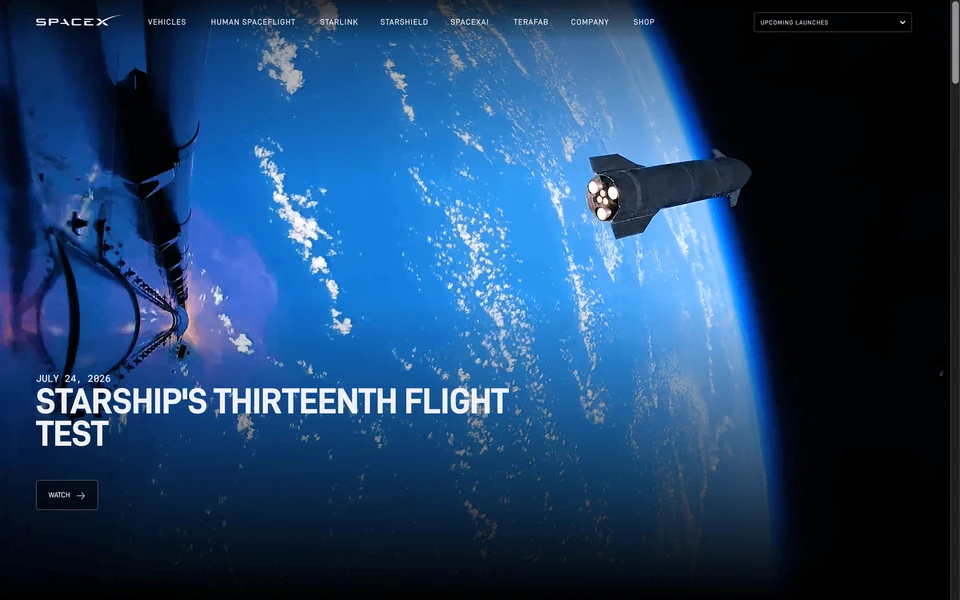 Screenshot of SpaceX.com
