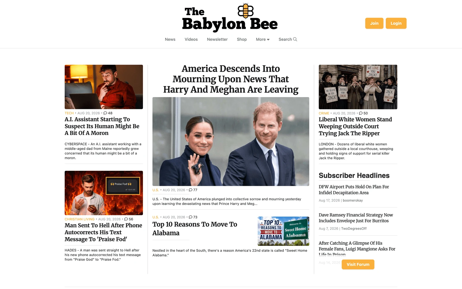 Top screenshot of BabylonBee.com