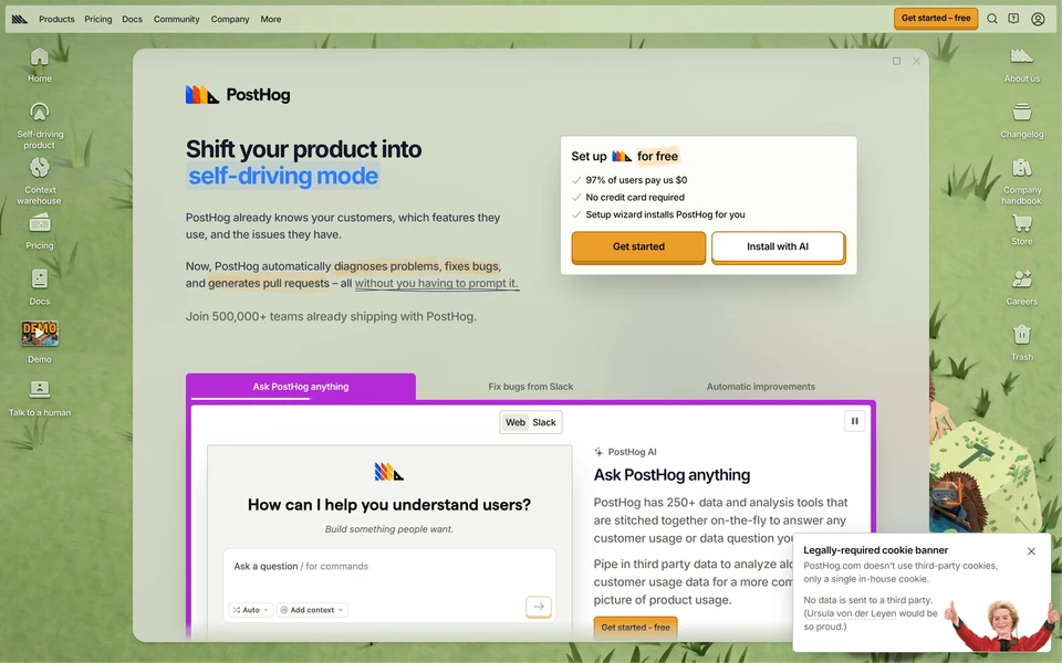 Screenshot of PostHog.com